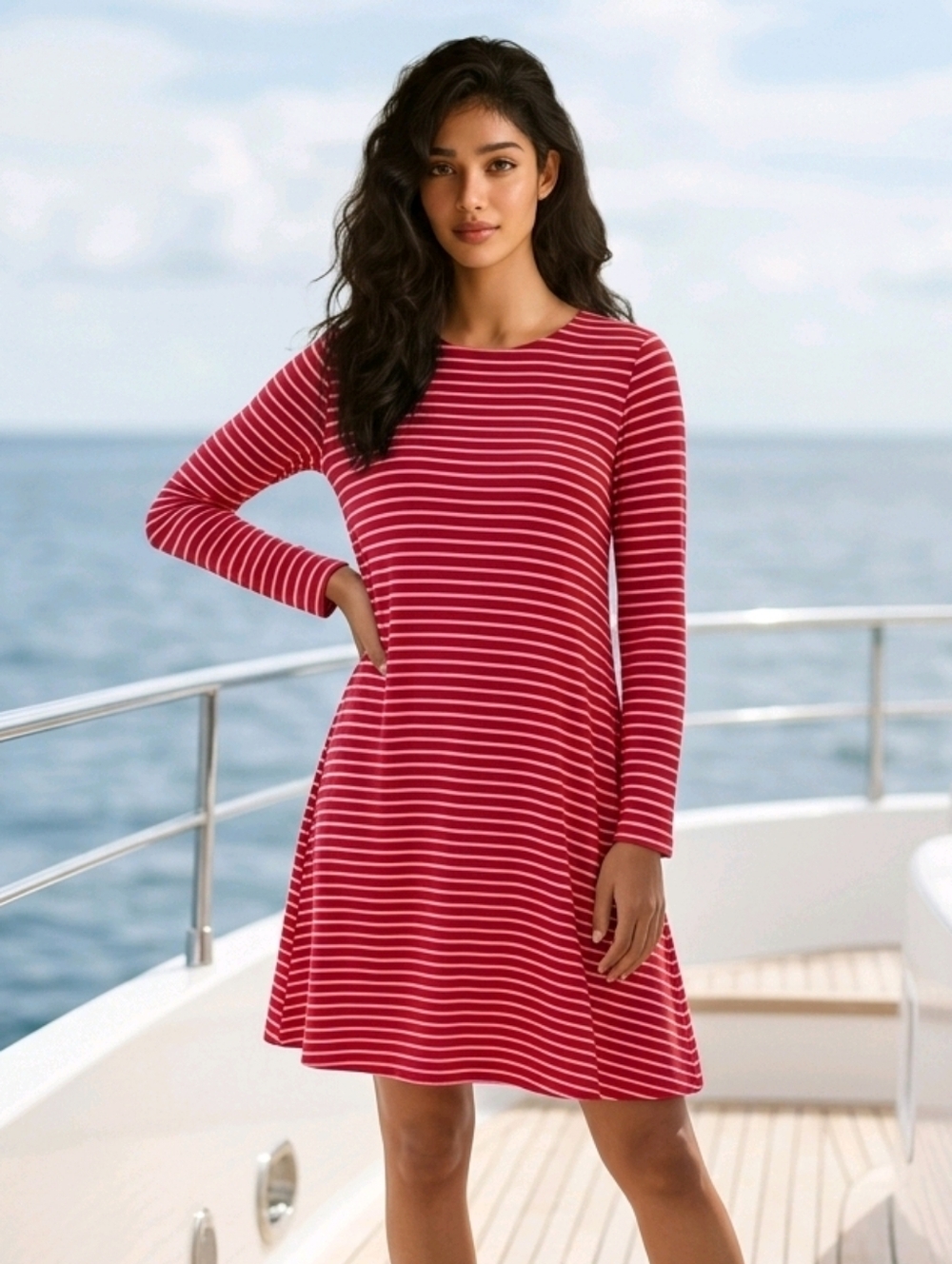 Old Navy Striped Dress Large Red White French Girl Soft Knit Casual Travel Comfy